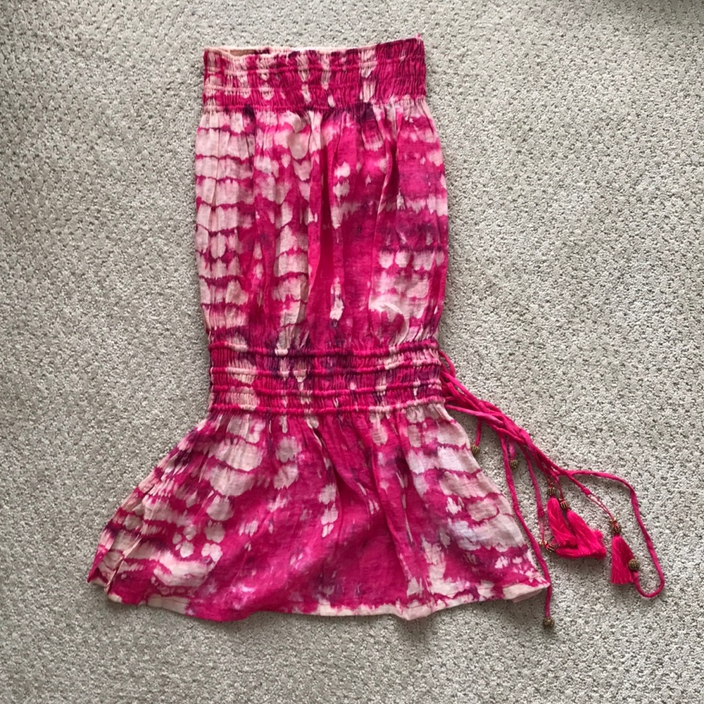 Pink & Cream Tye Dye Strapless Summer Dress